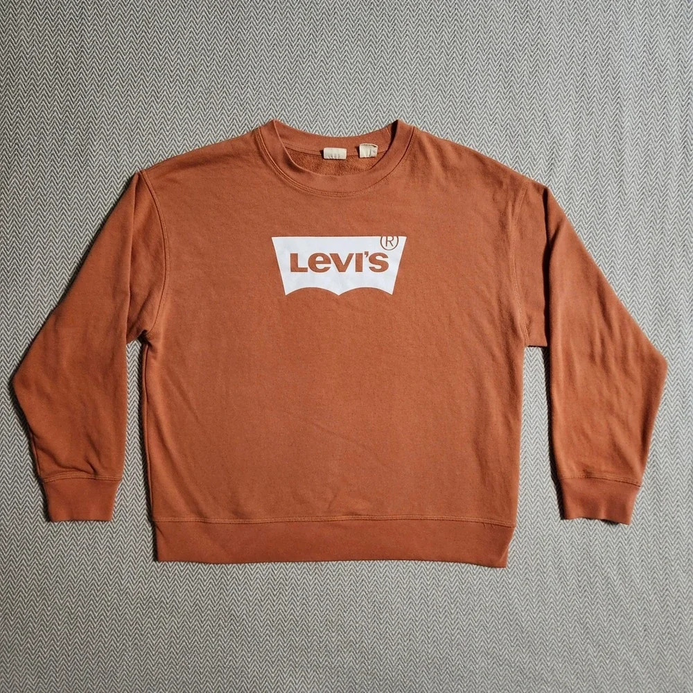 Levis Mens Batwing Logo Crewneck Sweatshirt Rust Orange Large Pullover Fleece